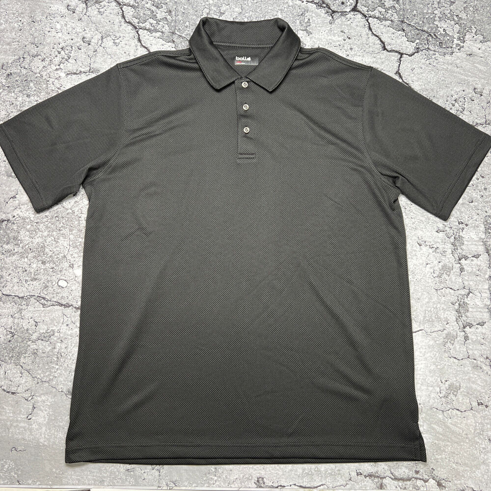 Bollé Performance Golf Polo Shirt MENS L Black Textured Athletic Tech Stretch